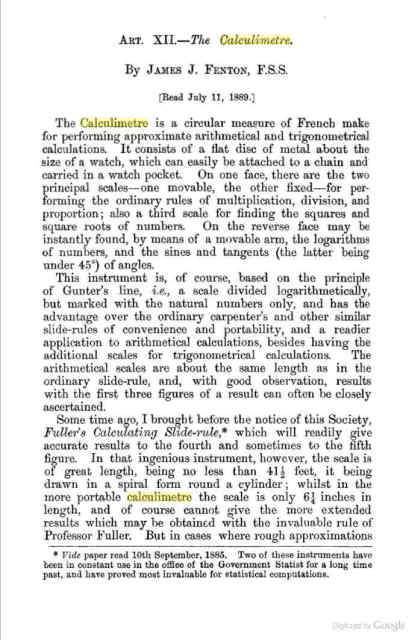 Charpentier Cercles a Calcul Calculimetre G. Charpentier from the Proceedings of the Royal Society Victoria 1889 James J. Fenton